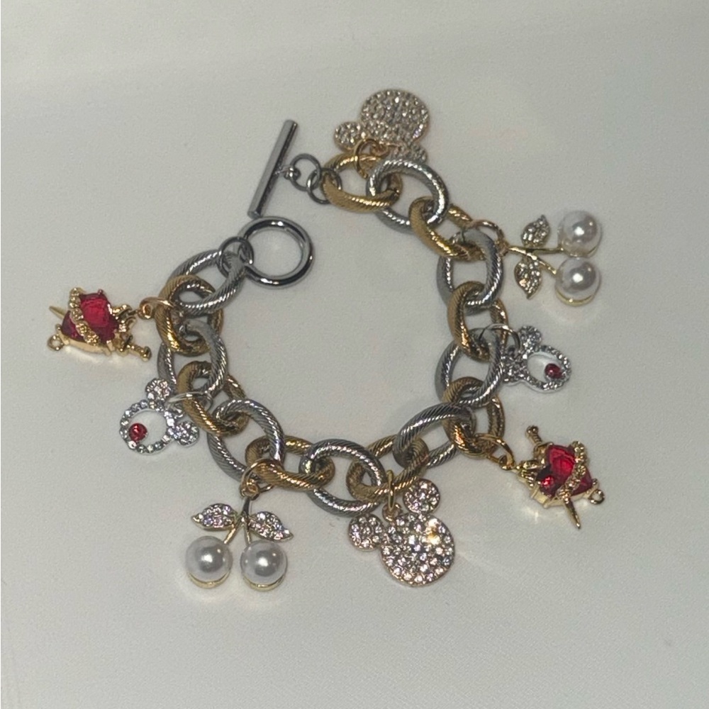 Gold and Silver Charm Bracelet with Red Accents - Picture 6 of 7